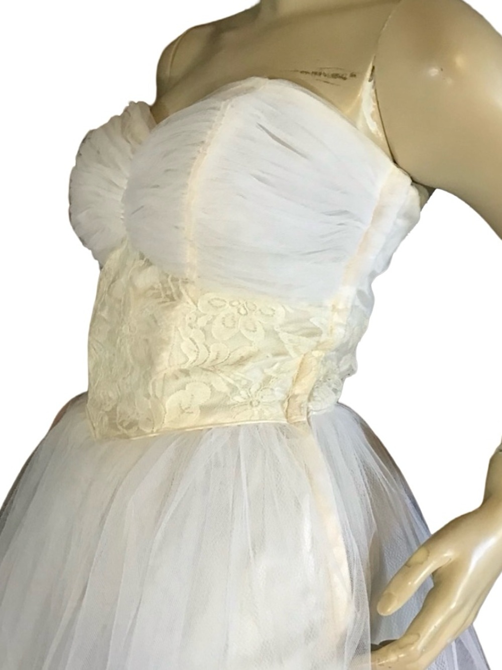 VINTAGE 1950'S CORRINE ORIGINALS WHITE & CREAM TULLE & LACE PARTY DRESS (S) - Picture 10 of 13